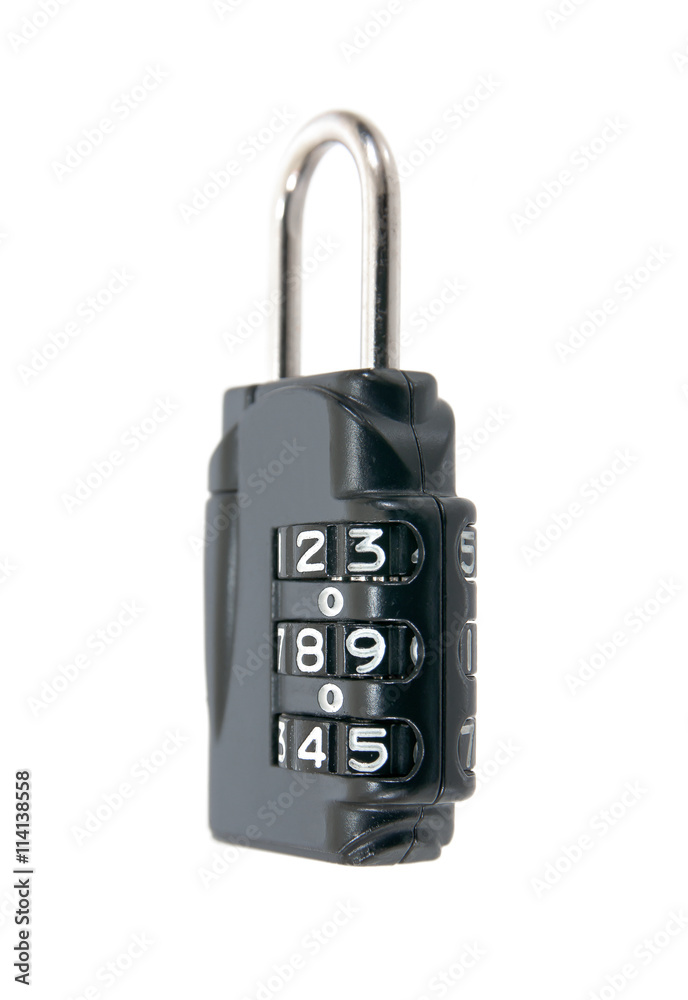 Closeup of black combination padlock isolated on white backgroun Closeup of black combination padlock isolated on white backgroun