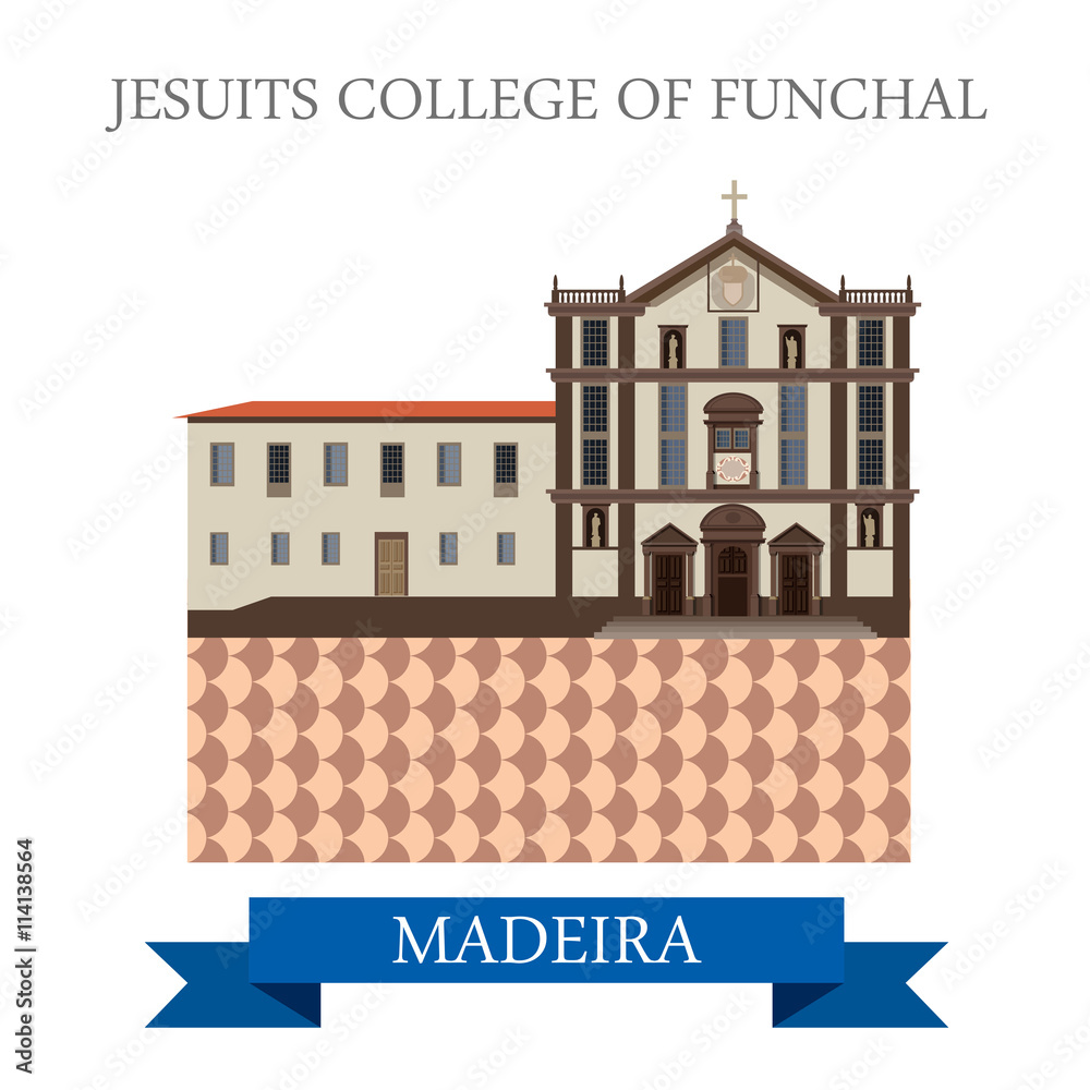 Jesuits' College of Funchal in Madeira. Flat vector illustration