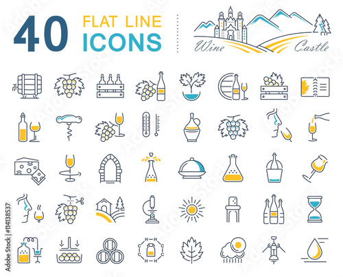Set Vector Flat Line Icons Wine