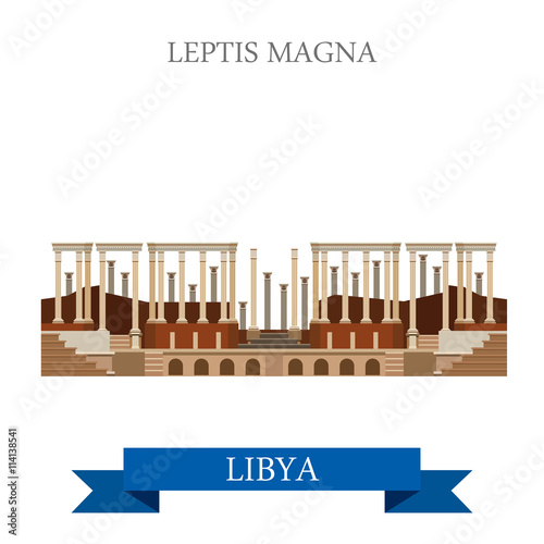 Leptis Magna in Libya. Flat cartoon style vector illustration photo