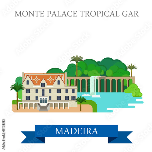 Fototapeta Naklejka Na Ścianę i Meble -  Monte Palace Tropical Garden in Madeira Flat vector illustration