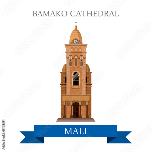 Bamako Cathedral in Mali Flat historic vector illustration