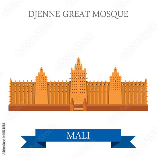 Djenne Great Mosque in Farmantala in Mali vector illustration