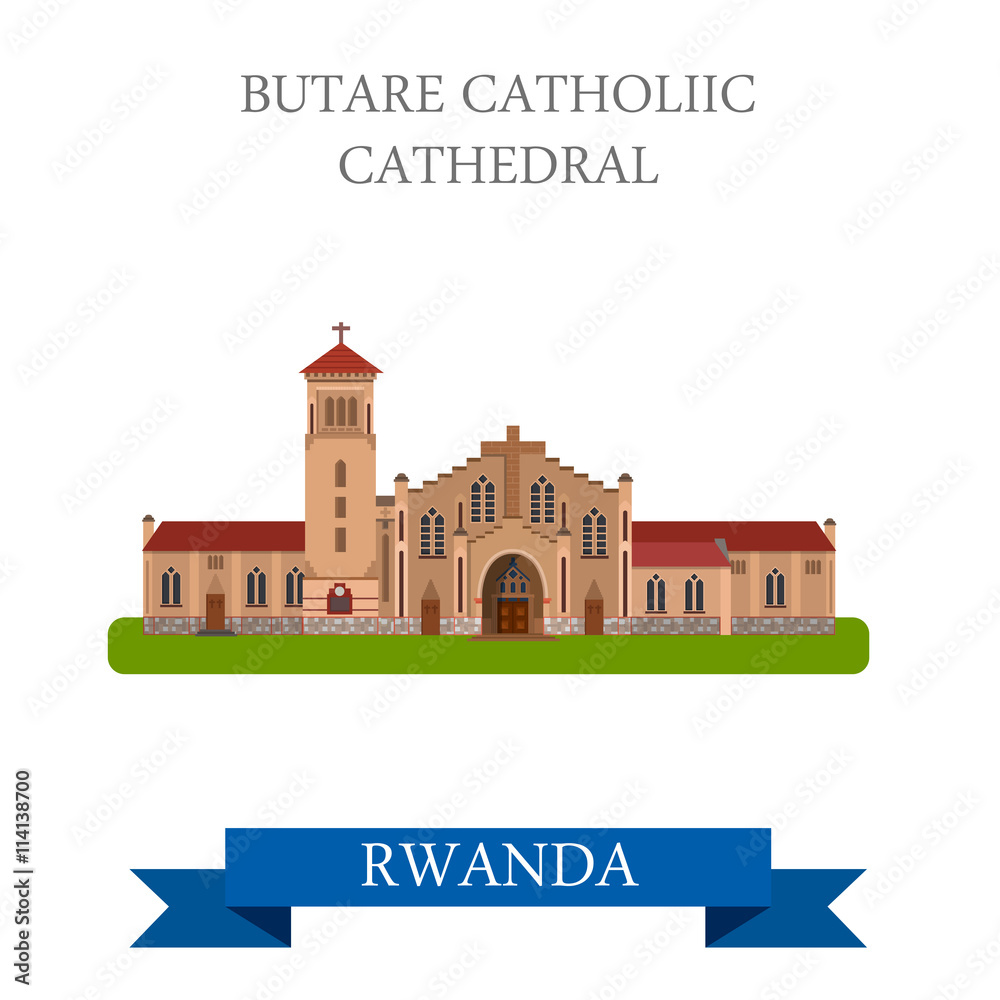 Butare Catholic Cathedral in Rwanda Flat web vector illustration