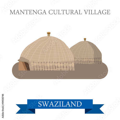 Mantenga Cultural Village in Swaziland. Flat vector illustration