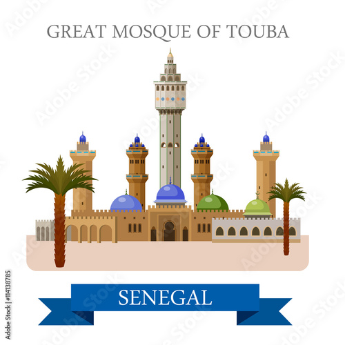 Great Mosque of Touba in Senegal. Flat vector illustration