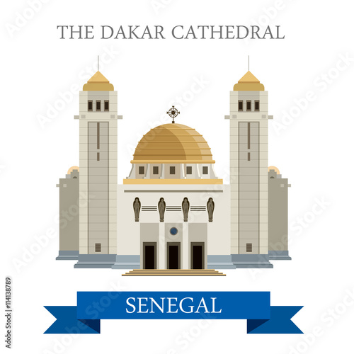 The Dakar Cathedral in Senegal. Flat cartoon vector illustration