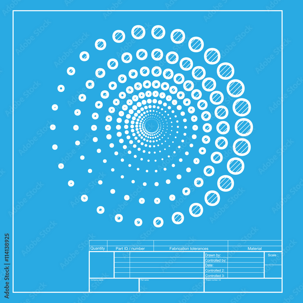 Abstract technology circles sign. White section of icon on blueprint template. - obrazy, fototapety, plakaty 