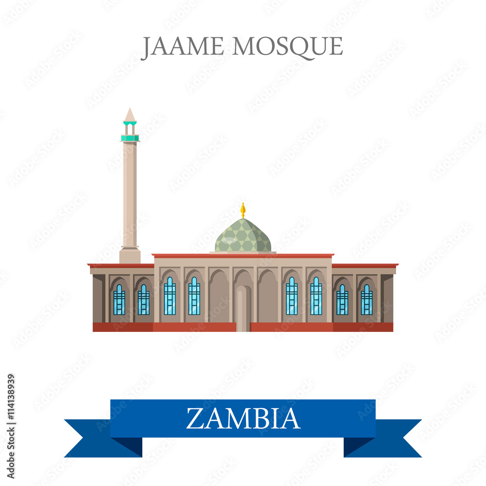 Jame Mosque Zambia. Flat historic sight web vector illustration