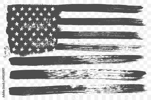 American national flag in black and white grunge style isolated on a transparent background. Vector grunge flag of United States of America the horizontal orientation. USA flag.