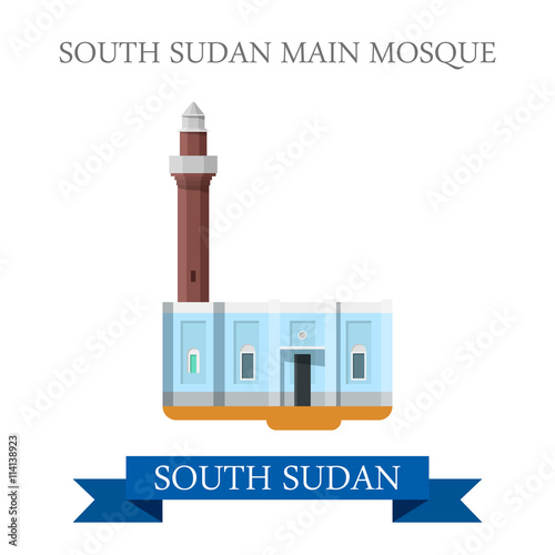 South Sudan Main Mosque. Flat historic web vector illustration