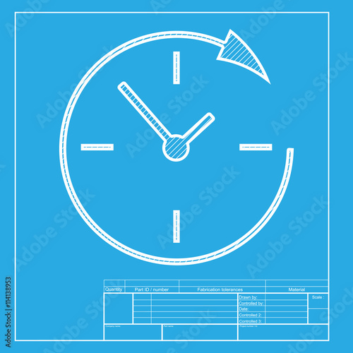 Service and support for customers around the clock and 24 hours. White section of icon on blueprint template.