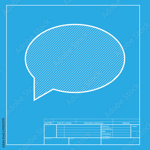 Speech bubble icon. White section of icon on blueprint template.