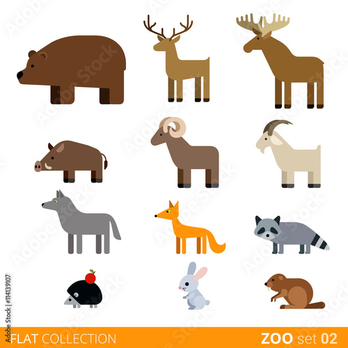 Flat vector icon wild farm domestic animal cartoon collection