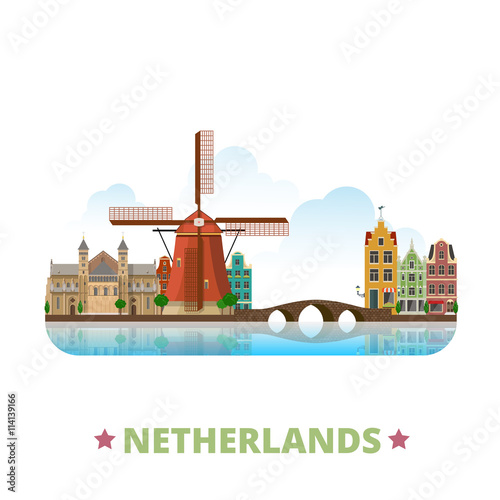 Netherlands country design template Flat cartoon style vector