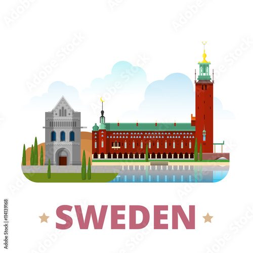 Sweden country design template Flat cartoon style web vector