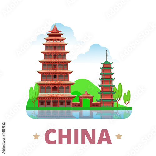 China country design template Flat cartoon style web vector