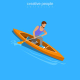 Flat 3d isometry web site vector kayaker rafting raft sports