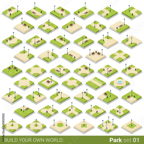 Isometric park walkway street vector building block icon Flat 3d