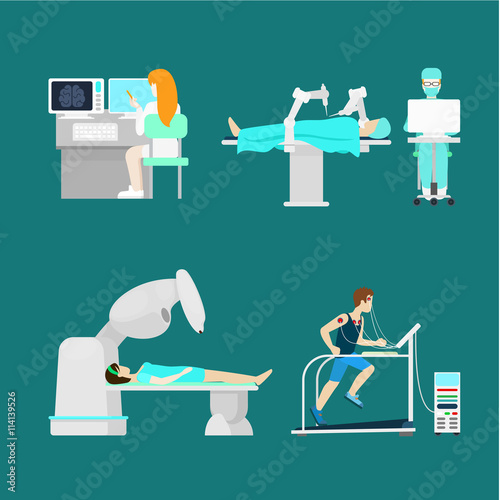 Robotic body diagnostics surgery flat 3d hospital vector
