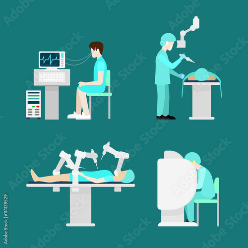 Treatment robotic robot surgery brain flat hospital vector icon