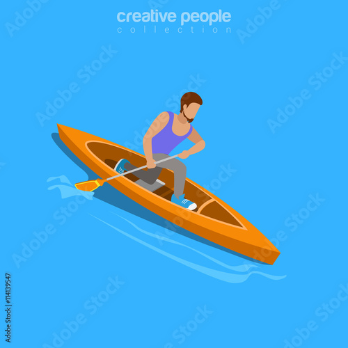 Flat 3d isometry web site vector kayaker rafting raft sports