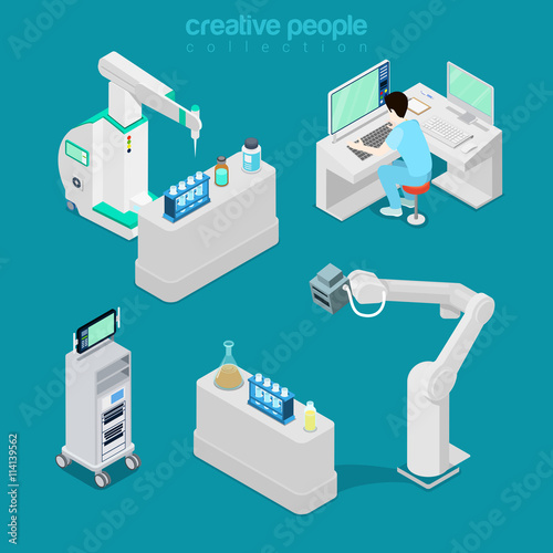 Medical hospital laboratory computer equipment flat 3d vector