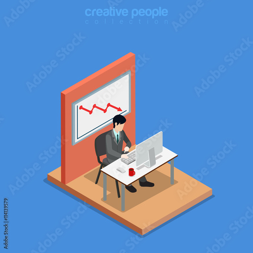 Office man work Isometric business Flat 3d vector illustration