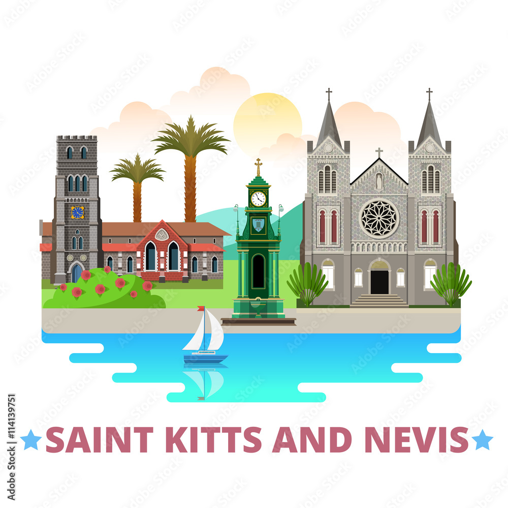 Saint Kitts and Nevis country design Flat cartoon style vector