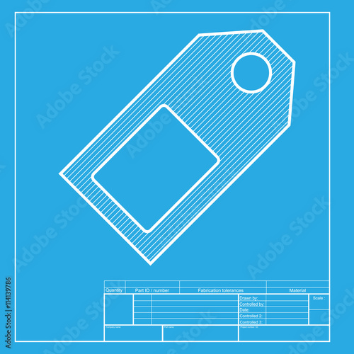 Price tag sign. White section of icon on blueprint template.