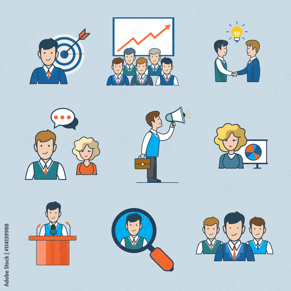 Linear flat line art business people team concept speaker vector Linear flat line art business people team concept speaker vector
