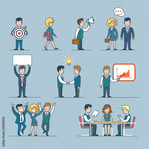 Linear line art people businessman template vector icon set