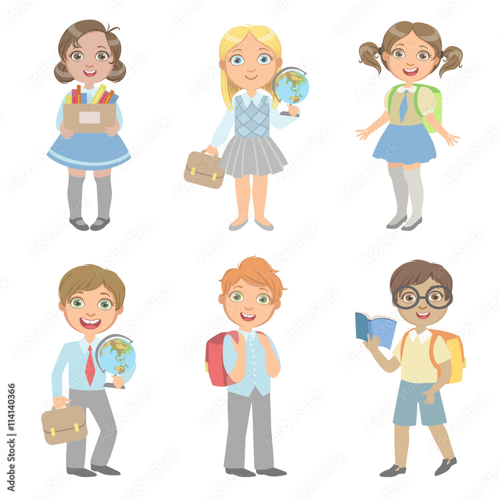 Sudents With School Bags Set