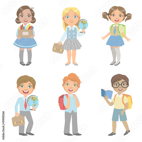 Sudents With School Bags Set