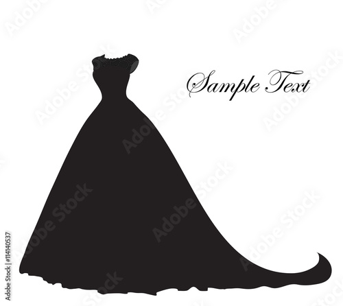 Wedding dress silhouette, banner, blank template for text, white space for your text. Postcard invitation vector illustration