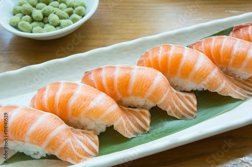 .Japanese food sashimi salmon, sushi salmon, spawn salmon with j