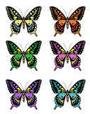 Set of multicolored butterflies on a white background, a collection of butterflies. Vector illustration