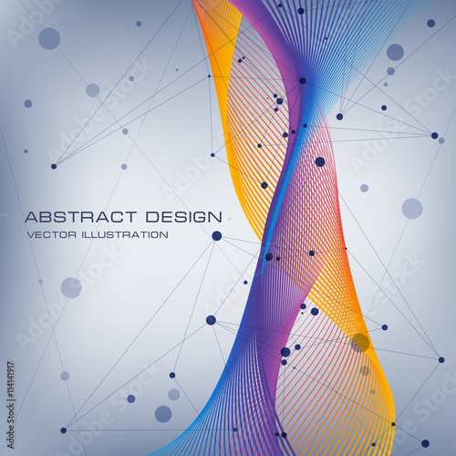 Abstraction color wave background, abstract composition of lines, waves and dots, vector design background