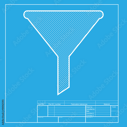 Filter simple sign. White section of icon on blueprint template.