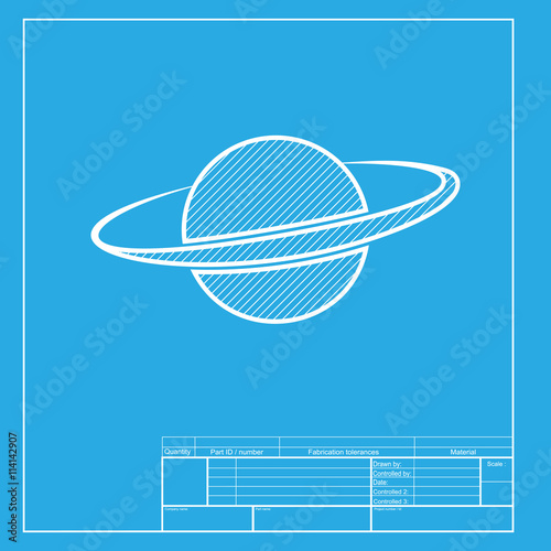 Planet in space sign. White section of icon on blueprint template.