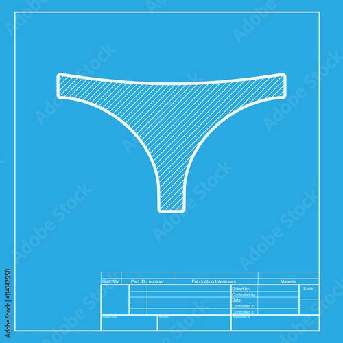 Womens panties sign. White section of icon on blueprint template.