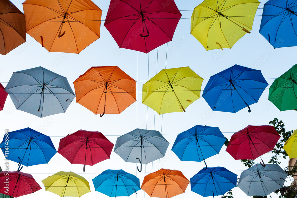 Colored umbrellas floating in the salt Lane St. Petersburg Colored umbrellas floating in the salt Lane St. Petersburg