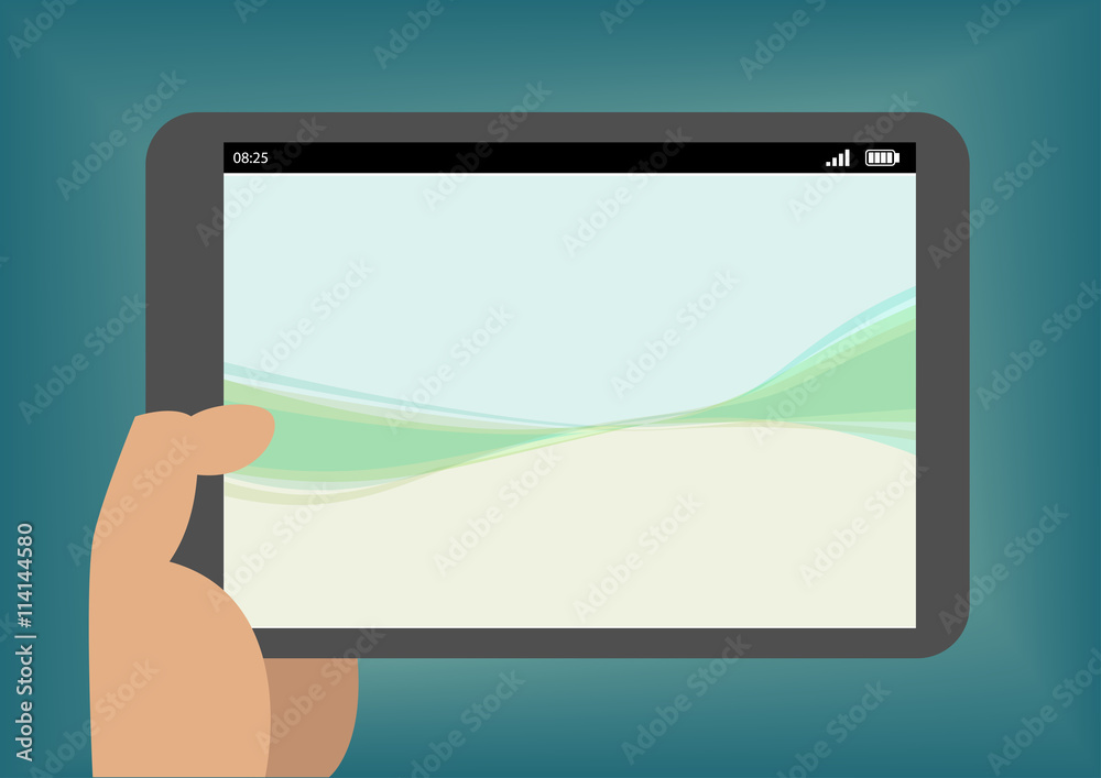 Hand Holding Tablet As Vector Illustration With Simple Wallpaper Stock Vector Adobe Stock