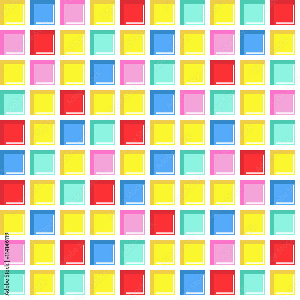 Seamless mosaic pattern in vivid colors. Abstract square geometric background.