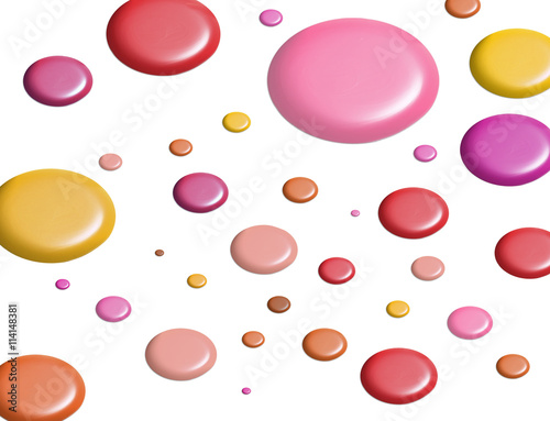 Circles of colourful paint on white background
