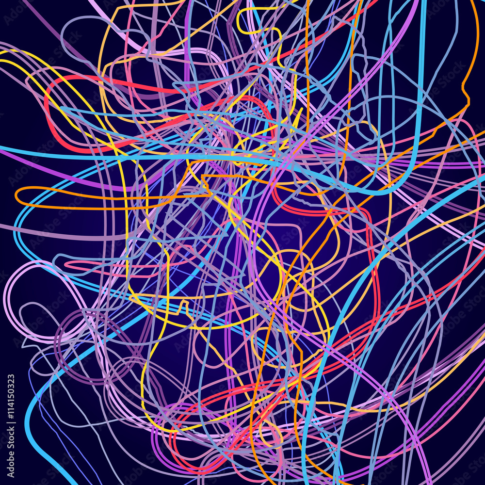 Neon lines, abstract composition, bright background, a tangle of colored lines, vector design art - obrazy, fototapety, plakaty 