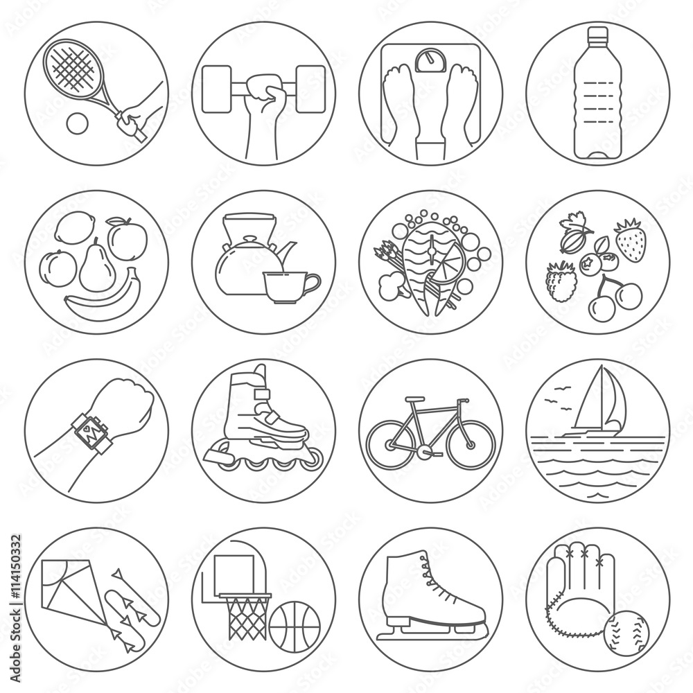 Healthy lifestyle outline black icons. Vector illustration Healthy lifestyle outline black icons. Vector illustration
