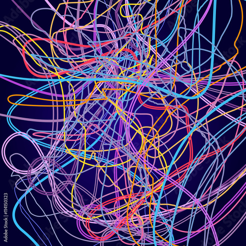 Neon lines, abstract composition, bright background, a tangle of colored lines, vector design art