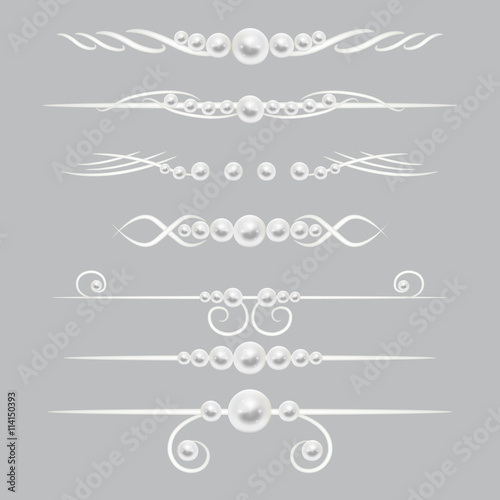 Pearl dividers page decor vector set. Border or divider decoration with pearl. Royal element pearl illustration