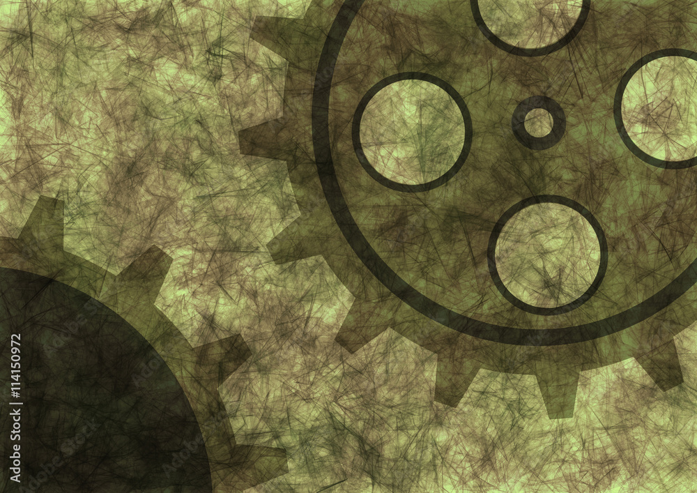 Hand drawn background with gear wheel. Abstract grunge background with mechanism of watch.